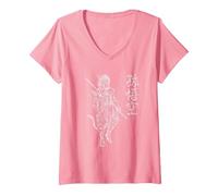 Sun Wukong Monkey King Caracteres Chinos Letras Camiseta Cuello V, Mujer, Rosado, S