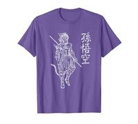 Sun Wukong Monkey King Caracteres Chinos Letras Camiseta, Hombre, Morado Jaspeado, XL
