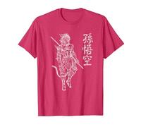 Sun Wukong Monkey King Caracteres Chinos Letras Camiseta, Hombre, Rojo Jaspeado, M
