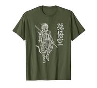 Sun Wukong Monkey King Caracteres Chinos Letras Camiseta, Hombre, Verde Oliva, L
