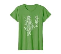 Sun Wukong Monkey King Caracteres Chinos Letras Camiseta, Mujer, Hierba, XL