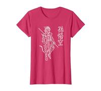 Sun Wukong Monkey King Caracteres Chinos Letras Camiseta, Mujer, Rojo Jaspeado, XXL