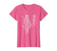 Sun Wukong Monkey King Caracteres Chinos Letras Camiseta, Mujer, Rosa Jaspeado, XS