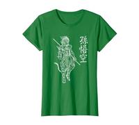 Sun Wukong Monkey King Caracteres Chinos Letras Camiseta, Mujer, Verde Kelly, XS