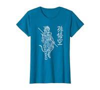Sun Wukong Monkey King Caracteres Chinos Letras Camiseta, Mujer, Zafiro, L