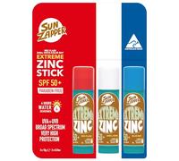 Sun Zapper Extreme Zinc Oxide Sunscreen Stick - SPF 50+ Water Resistant - Pack de 3 (rojo, blanco, azul) - para cara, fabricado en Australia