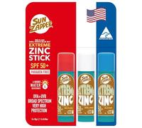 Sun Zapper Extreme Zinc Stick - Protector solar facial rojo, blanco, azul, paquete de 3 barras de protección solar SPF50+ de zinc de colores, fabricadas en Australia