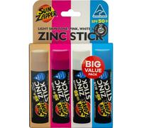 Sun Zapper Zinc Oxide Sunscreen Sticks - SPF 50+ Water Resistant - Beach Pack with 4 Colors (Light Skin Tone, Pink, White, Blue) - Broad Spectrum Sunblock for Face & Body - Made in Australia