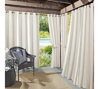 Sun Zero Valencia Cabana Stripe - Juego de 2 Paneles de Cortinas con Ojales para Interiores y Exteriores, con protección UV nergética, 54 x 108 Pulgadas, Color Caqui