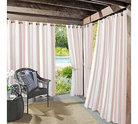 Sun Zero Valencia Cabana Stripe - Juego de 2 Paneles de Cortinas con Ojales para Interiores y Exteriores, con protección UV, eficiencia energética, 54 x 84 Pulgadas, Cuarzo Rosa