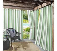 Sun Zero Valencia Cabana Stripe - Juego de 2 Paneles de Cortinas con Ojales para Interiores y Exteriores, con protección UV nergética, Color Verde SPA, 54 x 108 Pulgadas