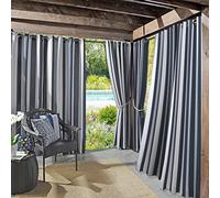Sun Zero Valencia Cabana Stripe - Juego de 2 Paneles de Cortinas con Ojales para Interiores y Exteriores, protección UV nergética, 54 x 108 Pulgadas, índigo