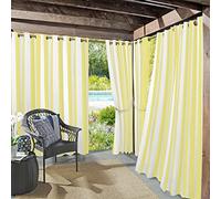 Sun Zero Valencia Cabana Stripe - Juego de Dos Paneles de Cortina de Rayas con Ojales para Interiores y Exteriores, protección UV, eficiencia energética, Amarillo, 137 x 241 cm
