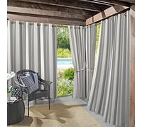 Sun Zero Valencia - Paquete de 2 Paneles de Cortinas con Ojales para Interiores y Exteriores, con diseño de Rayas de Cabana, 137 x 241 cm, Color Gris