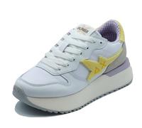 SUN68 Z36222 Big Stargirl Spongee Logo Blanco Amarillo Zapatos Deportivos Mujer de Cuero y Tela Cuña, Color blanco., 39 EU