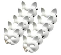 SunaOmni 10 máscaras de gato de 5 x 6.7 pulgadas en blanco, máscaras de plástico para pintar, Therian blanco de media cara, equipo Therian con banda elástica para Halloween, cosplay, fiesta, máscaras