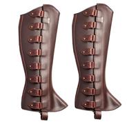 SunaOmni Armadura de pierna medieval, 1 par de cubrebotas medievales renacentistas de cuero sintético con fijador, ajustable, para fiesta, cosplay, Halloween, marrón oscuro, para hombre.