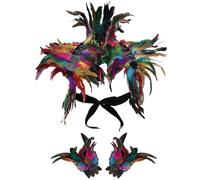 SunaOmni Chal de plumas con 2 muñequeras, 3 piezas/juego, capa de plumas coloridas de Halloween con correa para atar, collar de gótico realista para fiesta, disfraz, cosplay, collar de, capa