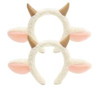 SunaOmni diademas de animales, diadema de cuernos de cabra de peluche, diadema antideslizante con orejas de animal, bonito disfraz de cabra para fiesta de Halloween, diademas de cosplay para mujer.