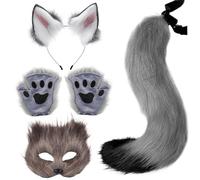 SunaOmni Disfraz de, 1 juego, realista, esponjoso, lindo, gris, decorativo, incluye máscara de, orejas de, cola de y patas de para fiesta de disfraces, cosplay, Halloween, co