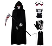 SunaOmni Disfraz de la muerte de la parca para niños, trajes de cosplay de ojos brillantes medianos para niños, disfraces negros de Halloween para fiestas de disfraces de Halloween, fiestas de cosplay
