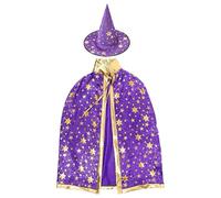 SunaOmni Disfraz de mago para niños, conjunto de capa y sombrero de mago con estampado de estrellas de 31.5 pulgadas, capa de talla única, disfraces de Halloween, trajes de juego de rol para niños
