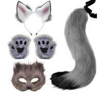 SunaOmni Disfraz de zorro 1 juego realista esponjoso lindo gris decorativo Therian Gear incluye máscara de zorro, orejas, cola y patas para bailes de máscaras, fiesta de cosplay, Halloween, patas de