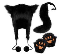 SunaOmni Disfraz de zorro realista y bonito disfraz de peludo que incluye sombrero, cola de zorro y guantes, disfraces térmicos de Halloween para cosplay, disfraces, guantes de cola de fiesta