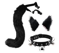 SunaOmni Juego de orejas y cola de zorro con gargantilla de cuero para el cuello, orejas de zorro suaves y esponjosas, cola ajustable, disfraz peludo realista para Halloween, cosplay, fiesta de