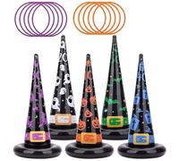 SunaOmni Juegos de Halloween, 5 Sombreros de Bruja inflables de 25 x 55 cm con 10 Anillos de plástico para niños, Adultos y familias. Juguetes de Halloween, Sombreros de Bruja, Juguetes y Juegos.