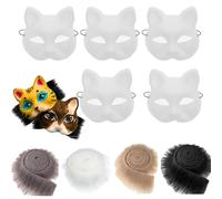 SunaOmni Kit de 9 máscaras de gato y tela sintética peluda, mallas de ojos de PVC, máscaras de gato en blanco para pintar, kit de manualidades de máscara de animales, máscaras de disfraz para