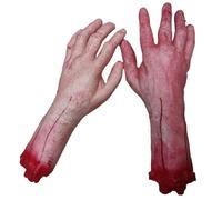 SunaOmni Mano cortada sangrienta, 1 par de manos falsas realistas aterradoras de Halloween, piezas de cuerpo cortadas decorativas para casa embrujada, broma, fiesta, accesorios falsos de Halloween