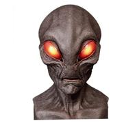 SunaOmni Máscara de extraterrestre con ojos grandes rojos, espeluznante y aterradora, máscara de Halloween de xenomorfo, cabeza completa, realista, de látex, extraterrestre, de terror biológico co