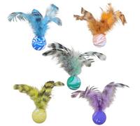 SunaOmni Pelota de Juguete para Gatos, 5 Pelotas de Goma con Plumas, 3 x 13 cm, Juguete Interactivo para Jugar en Interiores. Pelotas saltarinas para Gatos, Pelota interactiva con Plumas.
