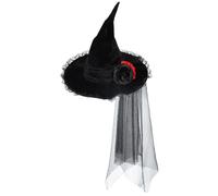 SunaOmni Sombrero de bruja, disfraz de bruja de terciopelo con encaje para mujer con velo, accesorios negros de Halloween, accesorios de cosplay, sombrero de