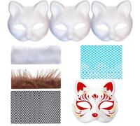 SunaOmni Therian - Máscara de gato de media cara en blanco con pieles y malla de ojos, hazlo tú mismo para pintar blanco, animal para Halloween, bailes de máscaras y fiestas de cosplay, gato, zorro