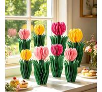 SUNBEAUTY 8 tulipanes artificiales, rosa, naranja, papel, flores artificiales para bodas, hogar, hotel, decoración de mesa, decoración de fiesta