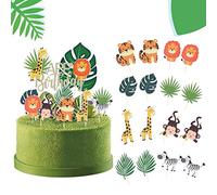 SUNBEAUTY Jungle Cake Decoración Pastel de Cumpleaños Animal Cake Topper Jungle Zoo Party Niños Kindergarten Birthday Cake Decoration (26 piezas)