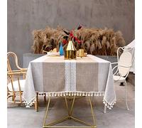 SUNBEAUTY Mantel Mesa Rectangular Tela Algodon Lino con Borlas Mantel Elegante Antimanchas 140x180 cm Table Cloth Rectangle para Mesa de Comedor de Cocina