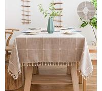 SUNBEAUTY Manteles Mesa Rectangular Tela Algodon Lino con Borlas Mantel Antimanchas 140x220 cm Table Cloth Rectangle Tablecloth para Mesa de Comedor