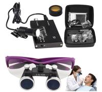 SUNBGRPYE Lupa Binocular Dental con Linterna Frontal Led De 5W, Aumento De 2,5X/3,5X Y Distancia De Trabajo Ajustable De 320-420mm, para Higienistas Dentales Y Laboratorios Purple-3.5X