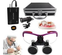 SUNBGRPYE Lupa Binocular Dental, Lupa De Cabeza De 2,5X/3,5X, con Linterna Frontal Led De 5W, Lupa De Precisión para Laboratorio, Distancia De Trabajo De 320-420mm Purple-3.5X
