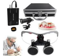 SUNBGRPYE Lupa Binocular Dental, Lupa De Cabeza De 2,5X/3,5X, con Linterna Frontal Led De 5W, Lupa De Precisión para Laboratorio, Distancia De Trabajo De 320-420mm Silver-3.5X