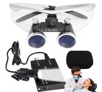 SUNBGRPYE Lupa Binocular Dental, Lupa De Laboratorio 2.5X/3.5X, Distancia De Trabajo 320-420mm, con Linterna Frontal Led De 5w + Filtro, Lupa Dental Ultraligera Silver-2.5X