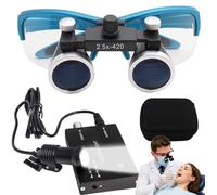 SUNBGRPYE Lupa Binocular Dental, Lupa De Laboratorio 2.5X/3.5X, Distancia De Trabajo 320-420mm, con Linterna Frontal Led De 5w + Filtro, Lupa Dental Ultraligera Blue-2.5X