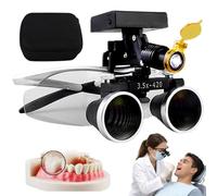 SUNBGRPYE Lupa Binocular Dental, Lupa De Laboratorio De 2,5X/3,5X, con Linterna Frontal Led Estéreo De 5W, Distancia De Trabajo De 320-420mm, 4 Niveles De Brillo Ajustable Silver-3.5X