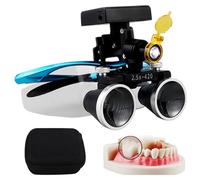 SUNBGRPYE Lupa Binocular Dental, Lupa De Laboratorio De 2,5X/3,5X, con Linterna Frontal Led Estéreo De 5W, Distancia De Trabajo De 320-420mm, 4 Niveles De Brillo Ajustable Blue-3.5X