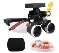 SUNBGRPYE Lupa Binocular Dental, Lupa De Laboratorio De 2,5X/3,5X, con Linterna Frontal Led Estéreo De 5W, Distancia De Trabajo De 320-420mm, 4 Niveles De Brillo Ajustable Black-2.5X