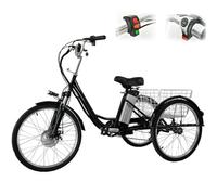SUNBGRPYE Triciclo EléCtrico para Adultos De 24″ (Ajuste De 3 Velocidades), Bicicleta De Compras De 3 Ruedas, BateríA ExtraíBle De 48V 12Ah (AutonomíA De 35 Km), Capacidad De Carga De 150 Kg,Black