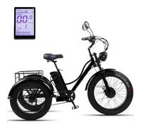 SUNBGRPYE Triciclo para Adultos De 24″, Triciclo Todoterreno De NeumáTicos Anchos, BateríA De 48V 15Ah (AutonomíA De 65km), 7 Velocidades Ajustables | Pantalla LCD, EléCtrico + Pedal + Potencia,Black